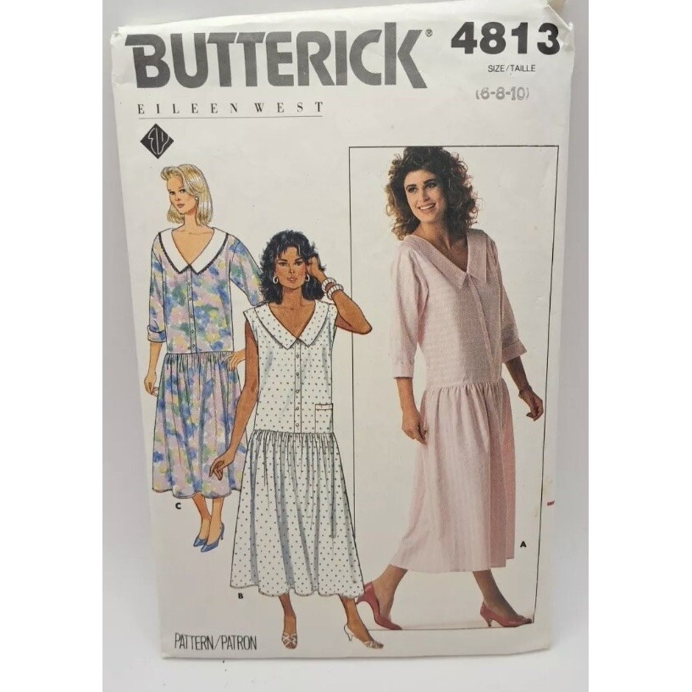 Butterick 4813 Eileen West Misses Dress Sewing Pattern Sz 6-8-10 Cut 1980s